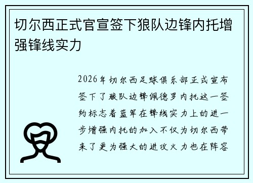 切尔西正式官宣签下狼队边锋内托增强锋线实力 切尔西正式官宣签下狼队边锋内托增强锋线实力